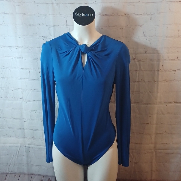 Farm Rio Cobalt Blue Cowl Neck Long Sleeve Bodysuit M - Picture 4 of 15